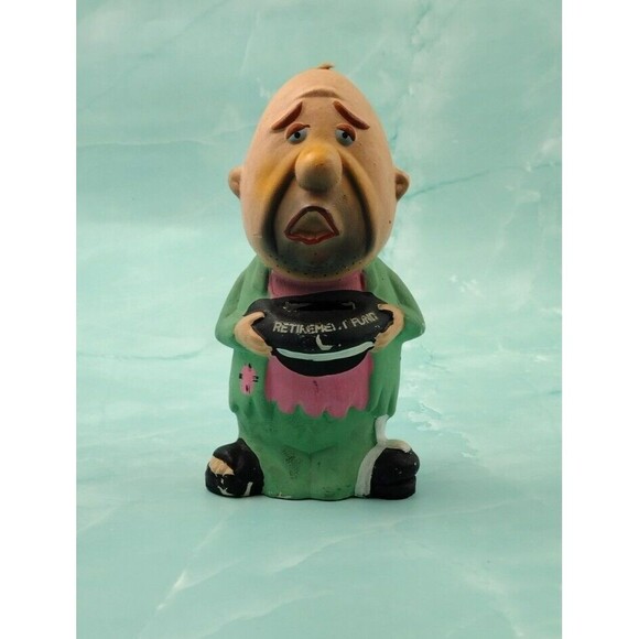 Retirement Fund Piggy Bank Bum Man Hobo Chalkware Ceramic Figurine Vintage READ - Picture 1 of 12